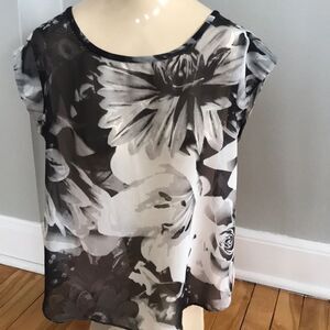 American Eagle sheer black floral/ peach top, med